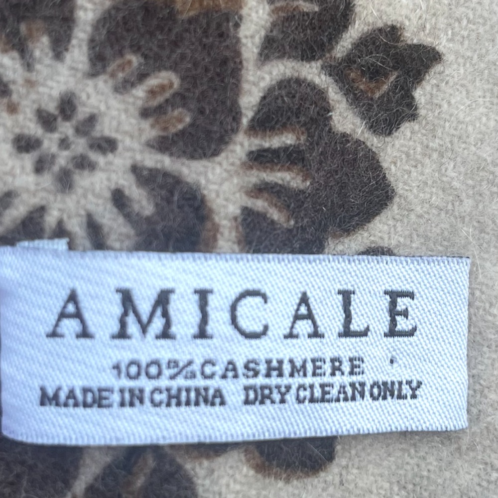 Amicale Cashmere Floral Scarf in Cream and Brown - Picture 8 of 8